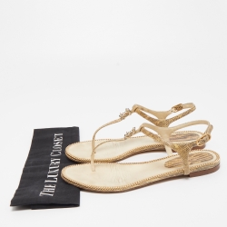 Chanel Beige Lizard Embossed Leather CC Flat Thong Sandals Size 37.5