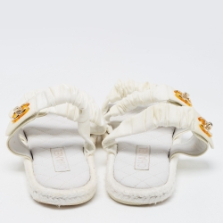 Pre Owned Chanel White Fabric Quilted CC Logo Strappy Flat Sandals Size 40