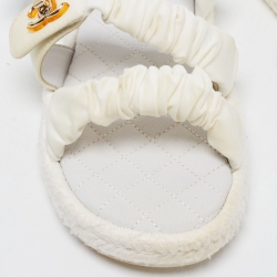 Pre Owned Chanel White Fabric Quilted CC Logo Strappy Flat Sandals Size 40