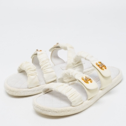 Pre Owned Chanel White Fabric Quilted CC Logo Strappy Flat Sandals Size 40