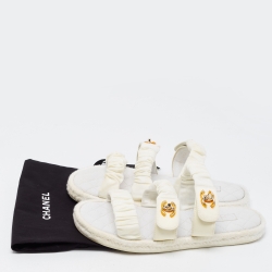 Pre Owned Chanel White Fabric Quilted CC Logo Strappy Flat Sandals Size 40