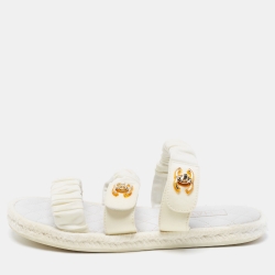 Pre Owned Chanel White Fabric Quilted CC Logo Strappy Flat Sandals Size 40