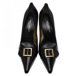Pre Owned Dolce and Gabbana Black Leather Buckle Pointed Toe Pumps Size 39