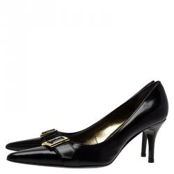 Pre Owned Dolce and Gabbana Black Leather Buckle Pointed Toe Pumps Size 39