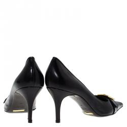 Pre Owned Dolce and Gabbana Black Leather Buckle Pointed Toe Pumps Size 39