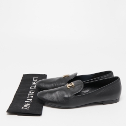 Pre Owned Chanel Black Leather CC Slip On Smoking Slippers Size 40