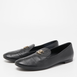 Pre Owned Chanel Black Leather CC Slip On Smoking Slippers Size 40