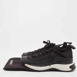 Pre Owned Chanel Black Fabric and Leather CC Low Top Sneakers Size 38