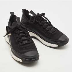 Pre Owned Chanel Black Fabric and Leather CC Low Top Sneakers Size 38