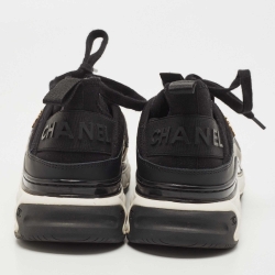 Pre Owned Chanel Black Fabric and Leather CC Low Top Sneakers Size 38