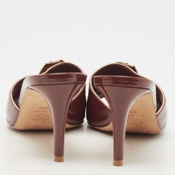 Chanel Burgundy Patent Leather Flower Embellished Slide Sandals Size 39