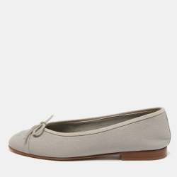 Pre Owned Chanel Grey Leather CC Ballet Flats Size 36.5