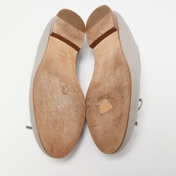 Pre Owned Chanel Grey Leather CC Ballet Flats Size 36.5