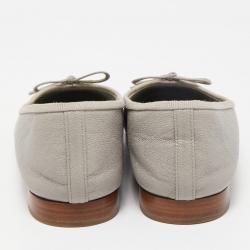 Pre Owned Chanel Grey Leather CC Ballet Flats Size 36.5