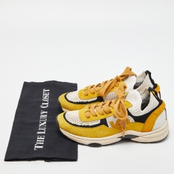 Pre Owned Chanel Multicolor Knit Fabric and Suede CC Sneakers Size 37