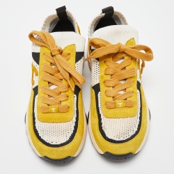 Pre Owned Chanel Multicolor Knit Fabric and Suede CC Sneakers Size 37