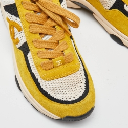 Pre Owned Chanel Multicolor Knit Fabric and Suede CC Sneakers Size 37