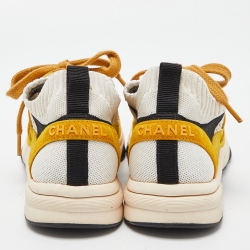 Pre Owned Chanel Multicolor Knit Fabric and Suede CC Sneakers Size 37
