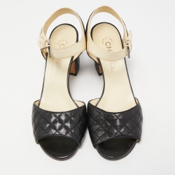 مملوكة مسبقًا Chanel Black/Beige Quilted Leather CC Ankle Strap Sandals Size 38.5