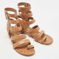 Chanel Brown Interlocking Leather CC Logo Gladiator Sandals Size 38