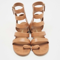 Chanel Brown Interlocking Leather CC Logo Gladiator Sandals Size 38