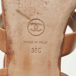 Chanel Brown Interlocking Leather CC Logo Gladiator Sandals Size 38