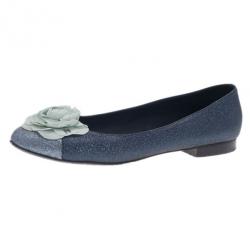 مملوكة مسبقًا Chanel Glitter Cap Toe Camellia Flower Ballet Flats Size 41