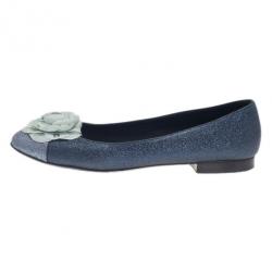 مملوكة مسبقًا Chanel Glitter Cap Toe Camellia Flower Ballet Flats Size 41