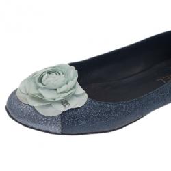 مملوكة مسبقًا Chanel Glitter Cap Toe Camellia Flower Ballet Flats Size 41