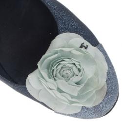 مملوكة مسبقًا Chanel Glitter Cap Toe Camellia Flower Ballet Flats Size 41