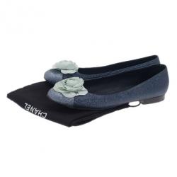مملوكة مسبقًا Chanel Glitter Cap Toe Camellia Flower Ballet Flats Size 41