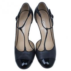 مملوكة مسبقًا حذاء شانيل CC سير حرف T جلد أسود مقاس 39