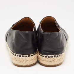 Pre Owned Chanel Black Leather CC Cap Toe Espadrilles Size 38  