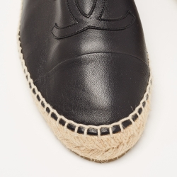 Pre Owned Chanel Black Leather CC Cap Toe Espadrilles Size 38  