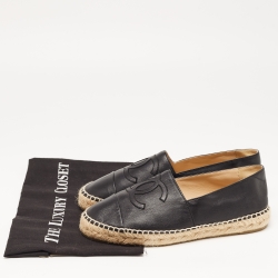 Pre Owned Chanel Black Leather CC Cap Toe Espadrilles Size 38  
