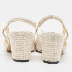 Pre Owned Chanel Off White/Black Tweed and Fabric CC D'orsay Slingback Pumps Size 37.5