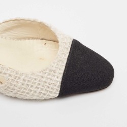 Pre Owned Chanel Off White/Black Tweed and Fabric CC D'orsay Slingback Pumps Size 37.5