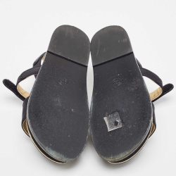 Pre Owned Chanel Black Satin CC Velcro Strap Flat Sandals Size 36