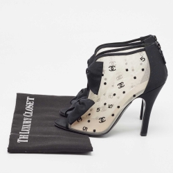 Chanel Black/Beige Canvas and Mesh CC Ankle Boots Size 39