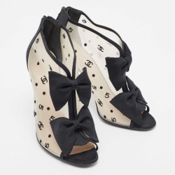 Chanel Black/Beige Canvas and Mesh CC Ankle Boots Size 39