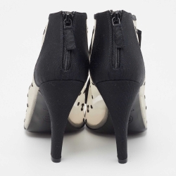 Chanel Black/Beige Canvas and Mesh CC Ankle Boots Size 39
