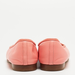 Pre Owned Chanel Pink/Gold Leather CC Ballet Flats Size 36