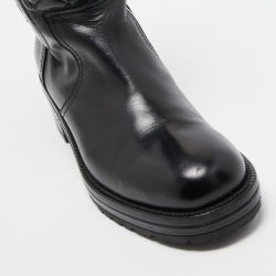 Pre Owned Chanel Black Quilted Leather Mid Calf Boots Size 41.5