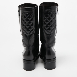 Pre Owned Chanel Black Quilted Leather Mid Calf Boots Size 41.5