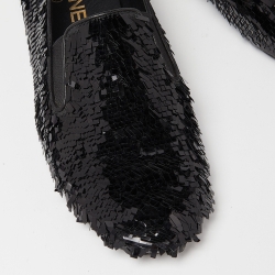 Pre Owned Chanel Black Sequin CC Smoking Slippers Size 37.5