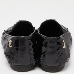 Pre Owned Chanel Black Sequin CC Smoking Slippers Size 37.5