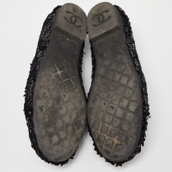 Pre Owned Chanel Black Sequin CC Smoking Slippers Size 37.5