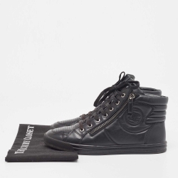 Pre Owned Chanel Black Leather CC Double Zip Accent High Top Sneakers Size 40