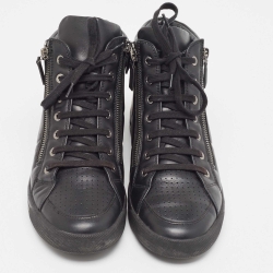 Pre Owned Chanel Black Leather CC Double Zip Accent High Top Sneakers Size 40