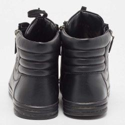 Pre Owned Chanel Black Leather CC Double Zip Accent High Top Sneakers Size 40